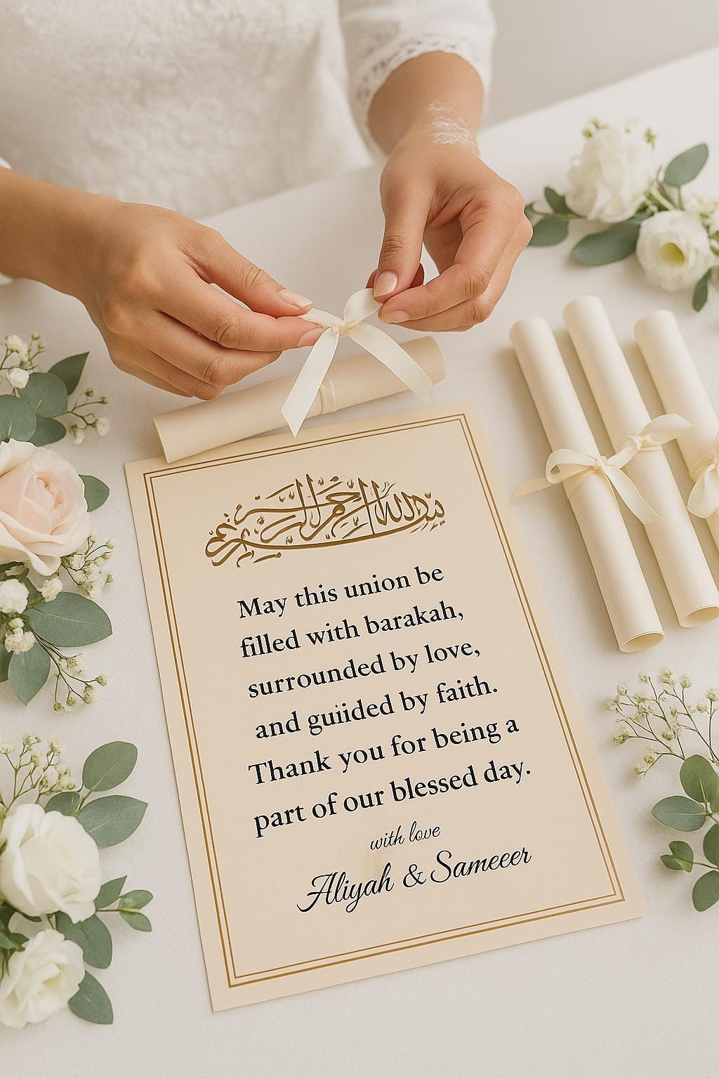 Islamic Wedding Scroll Favor | Bismillah Dua, Beige Nikah Gift (Editable)