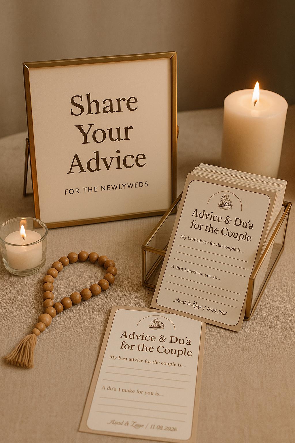Minimalist Islamic Advice Cards: Mocha Nikah Guest Message - 50-250 pcs