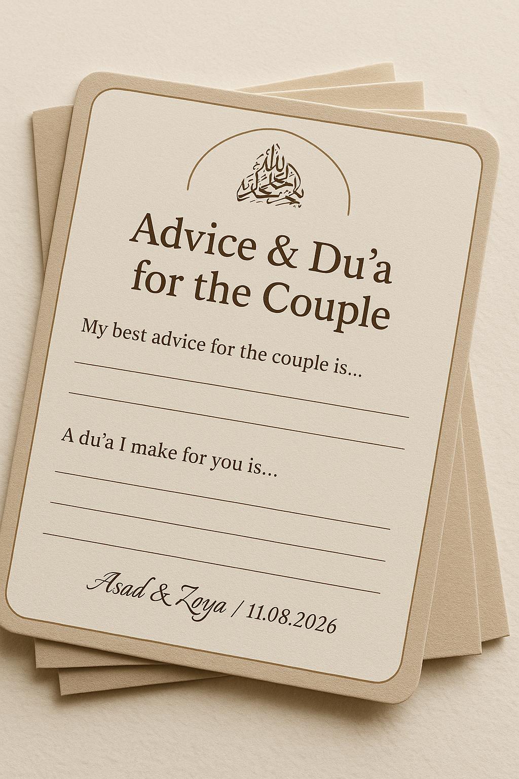 Minimalist Islamic Advice Cards: Mocha Nikah Guest Message - 50-250 pcs