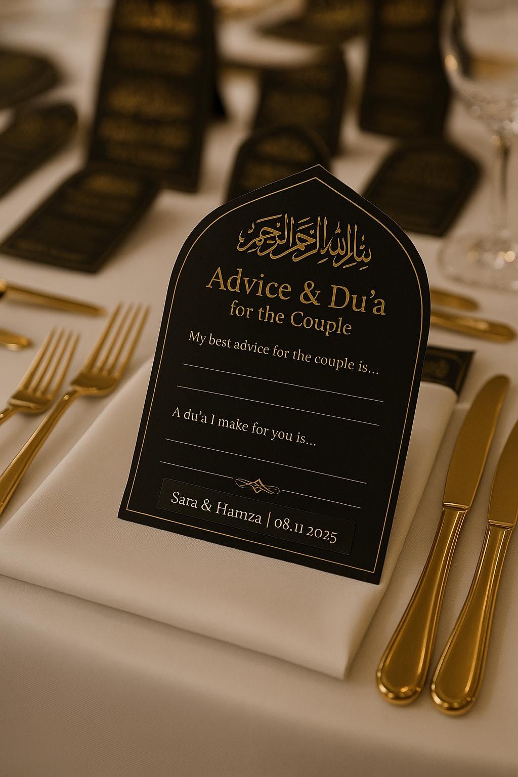 Black & Gold Islamic Advice Cards: Elegant Muslim Wedding Favors