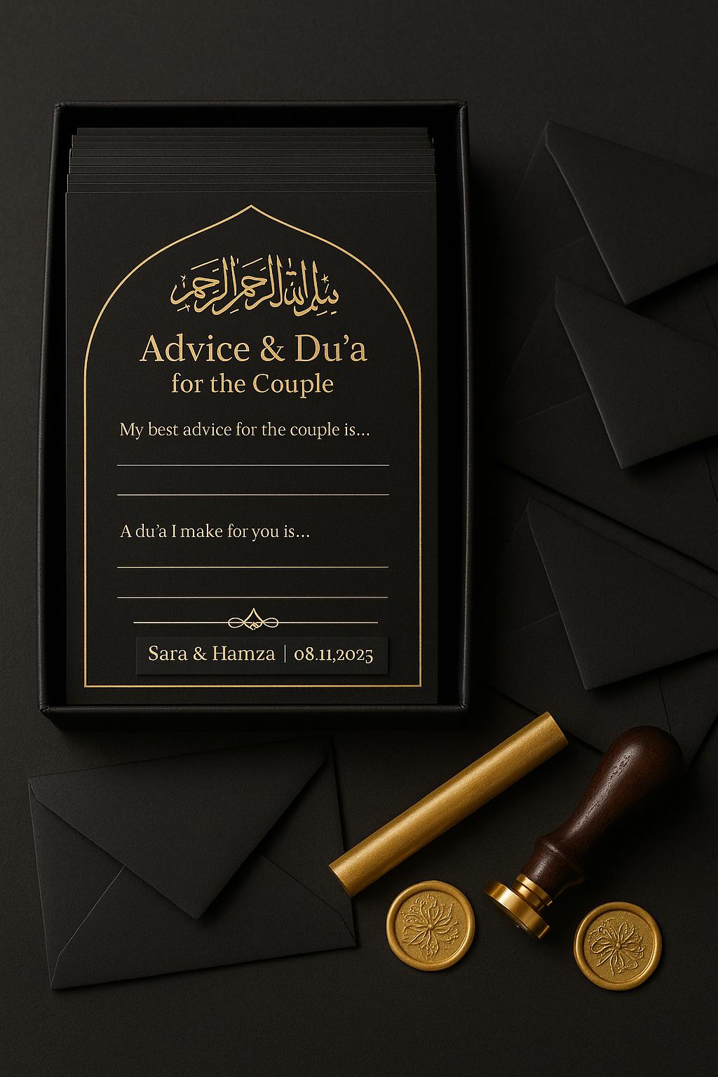 Black & Gold Islamic Advice Cards: Elegant Muslim Wedding Favors