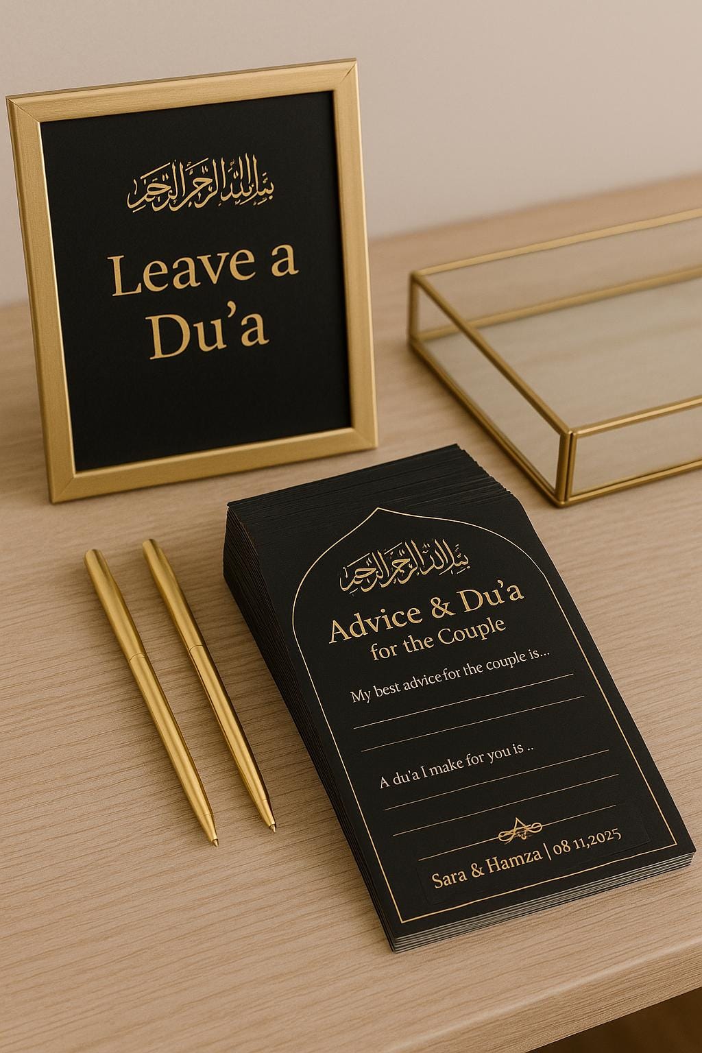 Black & Gold Islamic Advice Cards: Elegant Muslim Wedding Favors