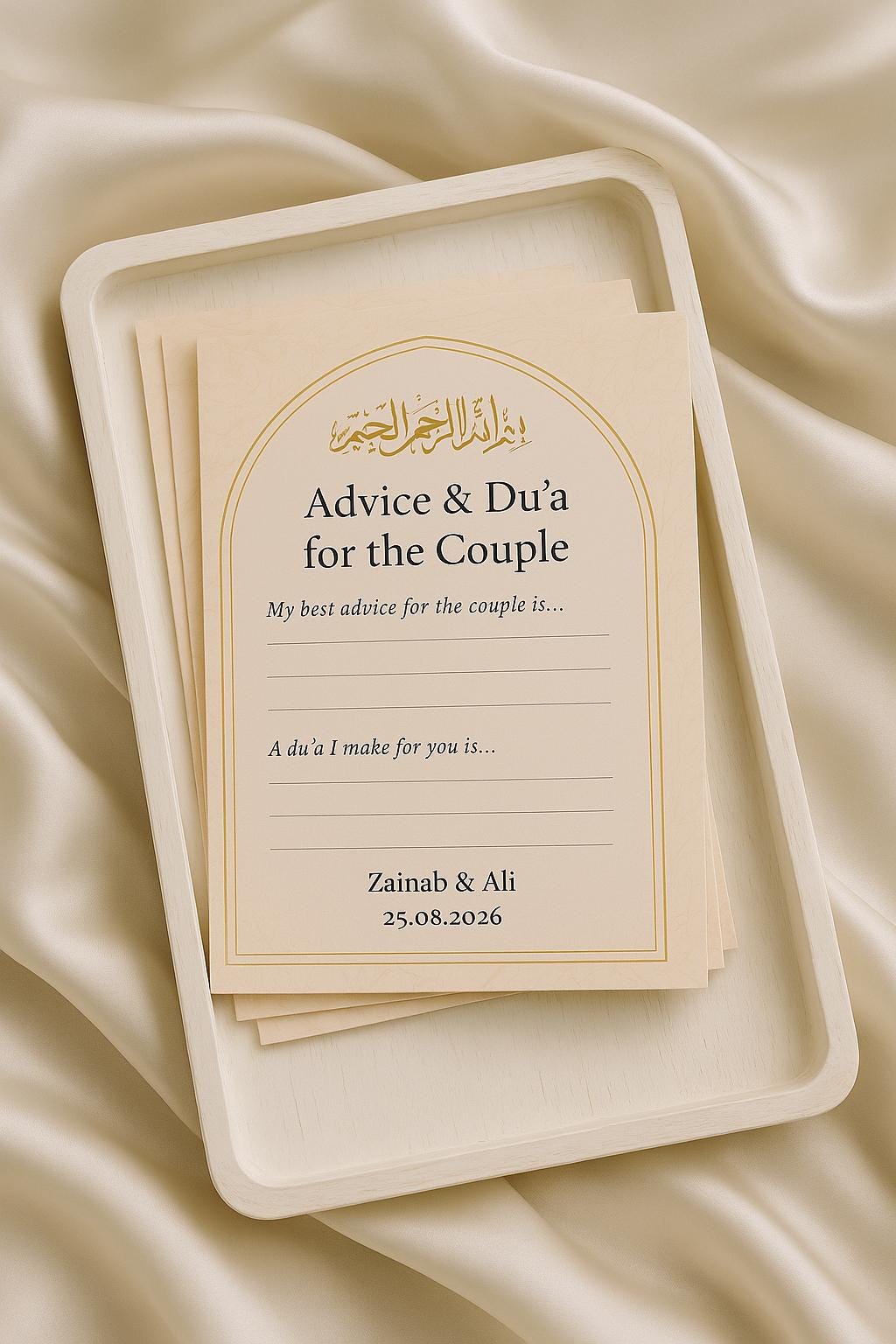 Blush Floral Dua & Advice Cards |  Personalized Islamic Wedding Favor with Gold Bismillah Calligraphy