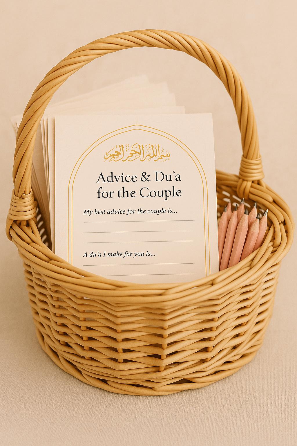 Blush Floral Dua & Advice Cards |  Personalized Islamic Wedding Favor with Gold Bismillah Calligraphy