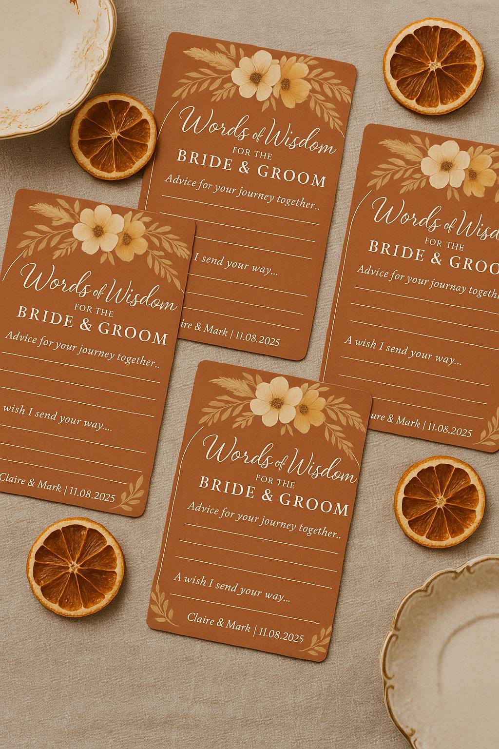 Boho Wedding Advice Cards: Terracotta Floral Guest Wishes