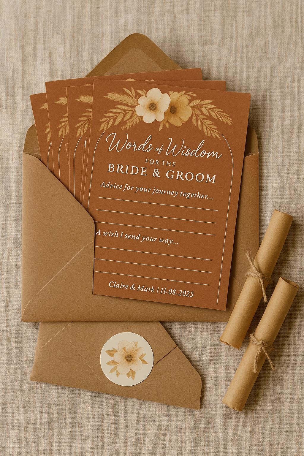 Boho Wedding Advice Cards: Terracotta Floral Guest Wishes