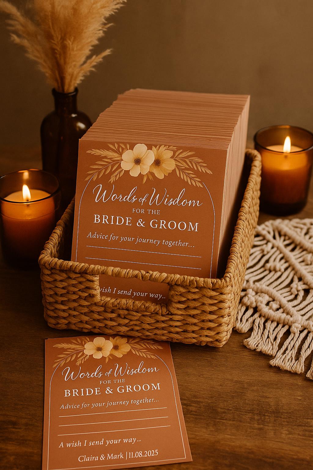 Boho Wedding Advice Cards: Terracotta Floral Guest Wishes