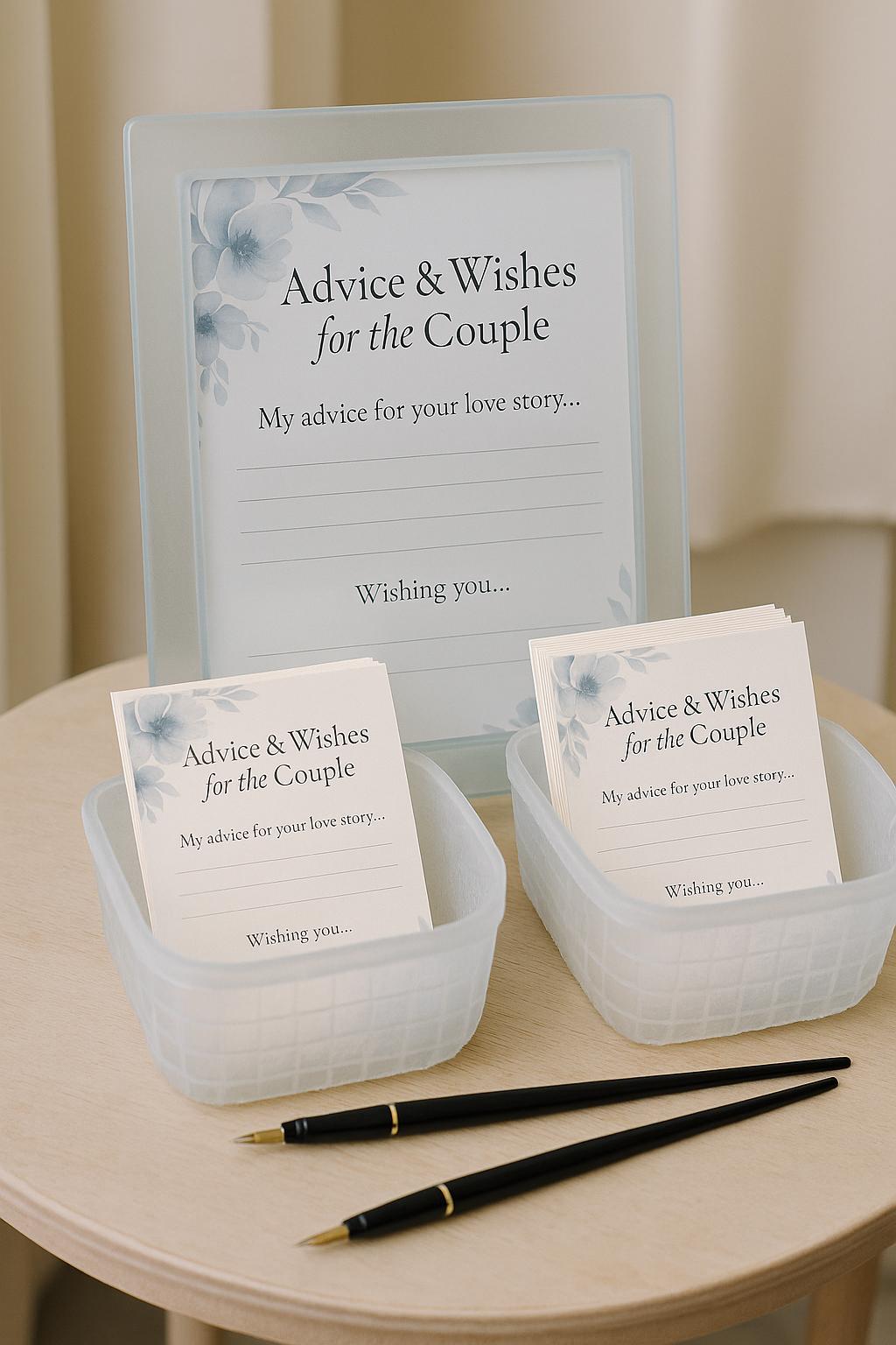Dusty Blue Wedding Advice Cards: Floral Watercolor Keepsake