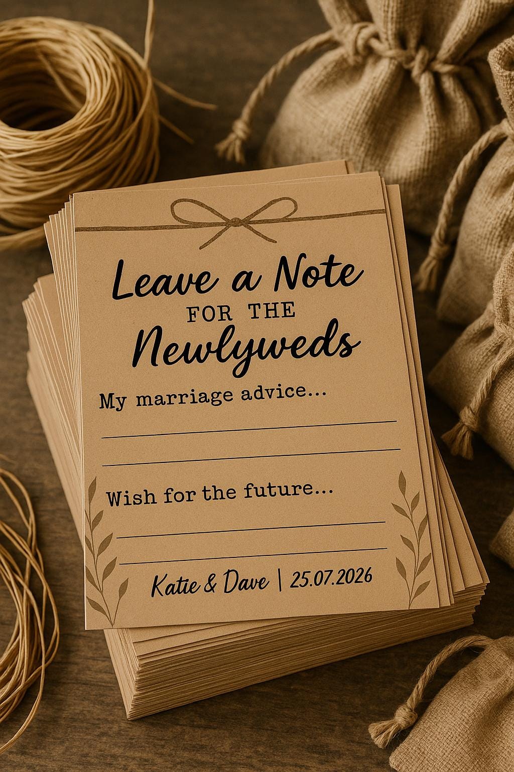 Rustic Wedding Advice Cards: Kraft Twine Design, Personalized