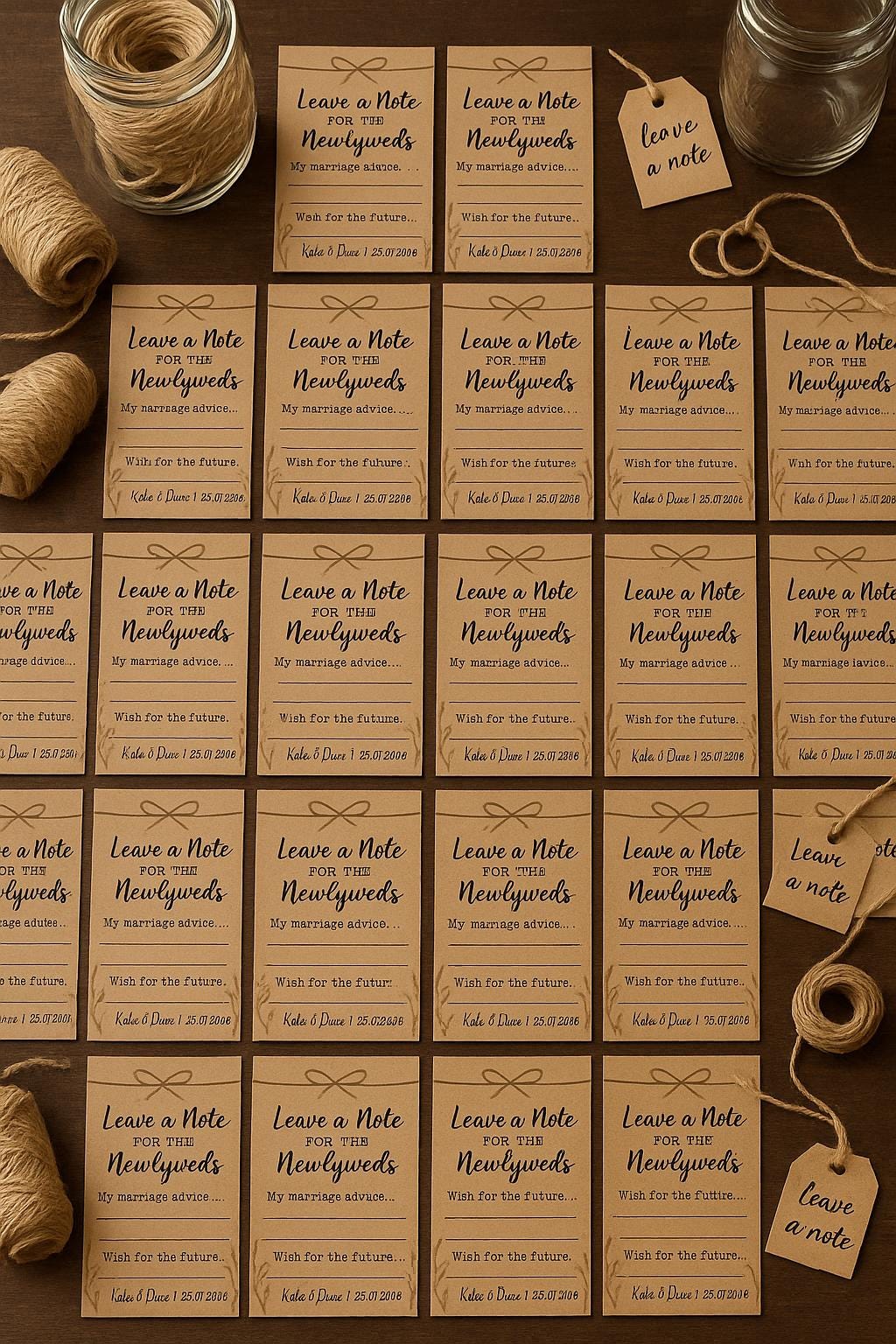 Rustic Wedding Advice Cards: Kraft Twine Design, Personalized