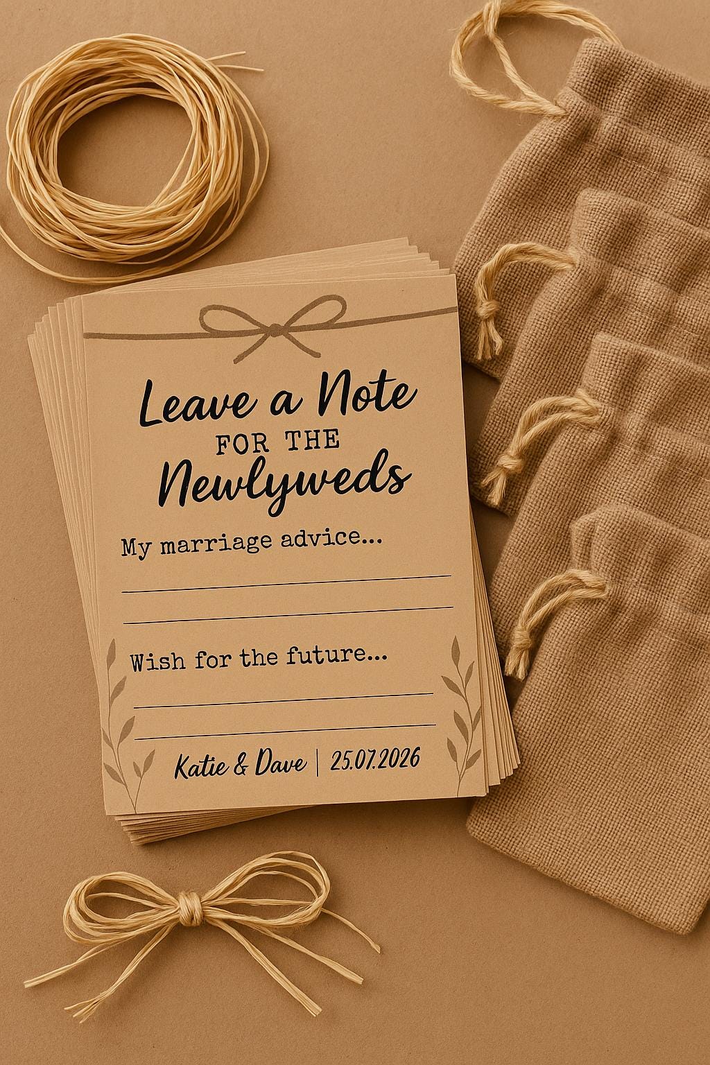 Rustic Wedding Advice Cards: Kraft Twine Design, Personalized