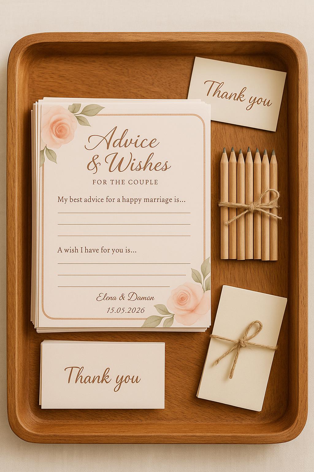 Blush Floral Wedding Advice Cards: Elegant Guest Wishes, Keepsake Table Decor