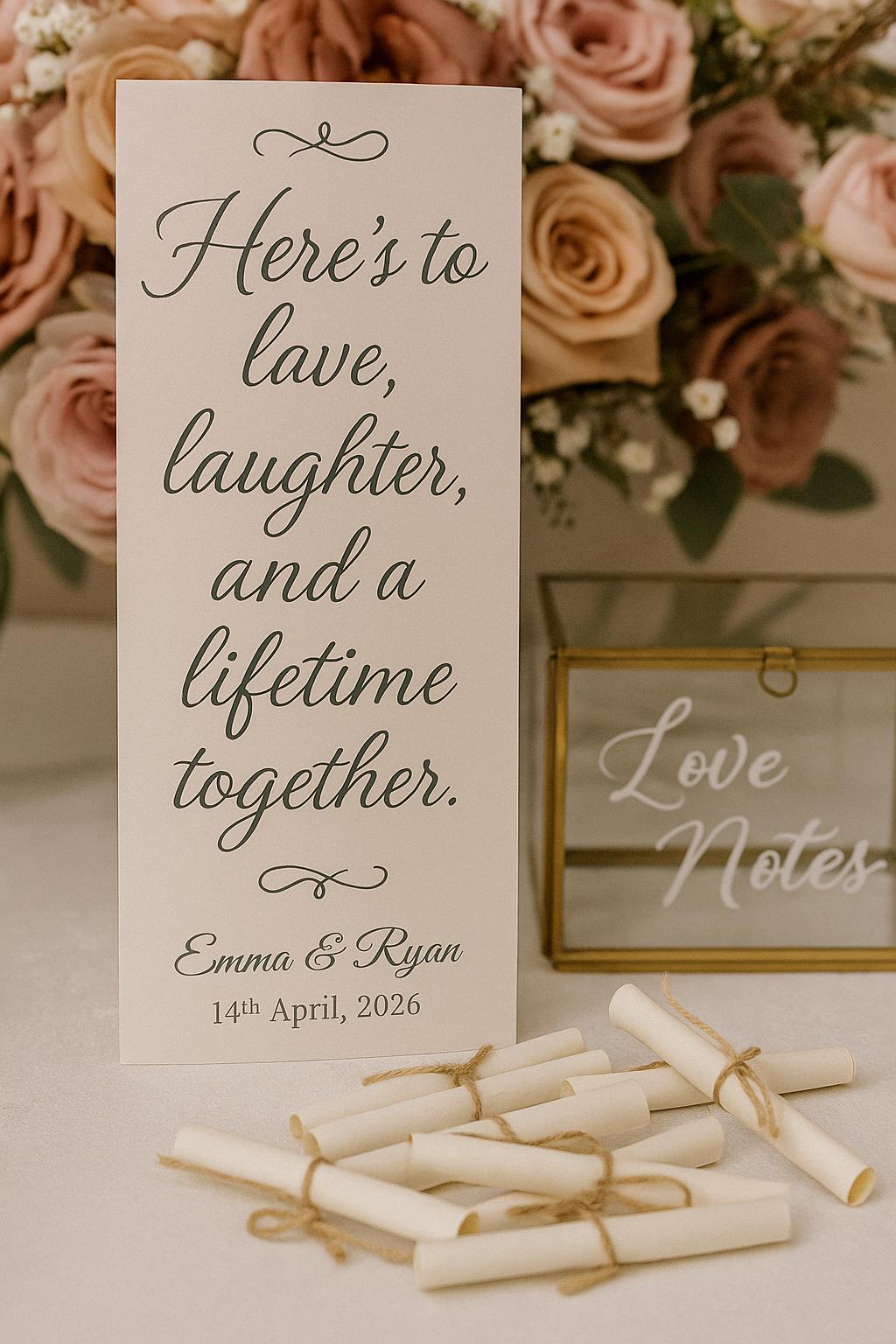 Romantic Wedding Scroll Favor: Love Quote, Blush Ribbon, Elegant Thank You