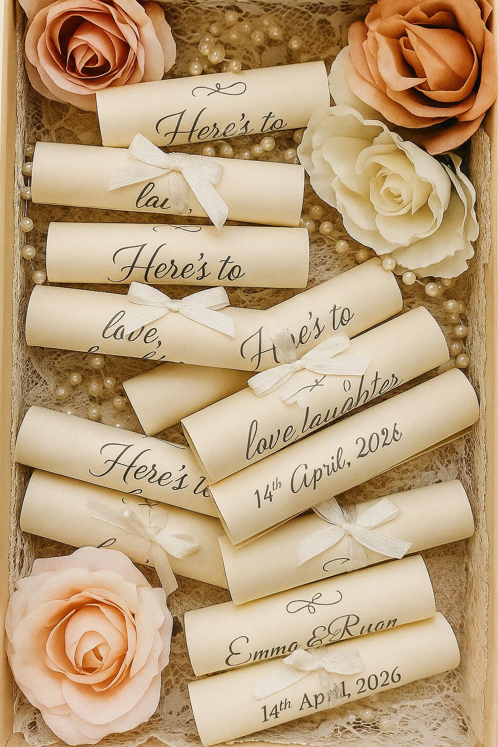 Romantic Wedding Scroll Favor: Love Quote, Blush Ribbon, Elegant Thank You