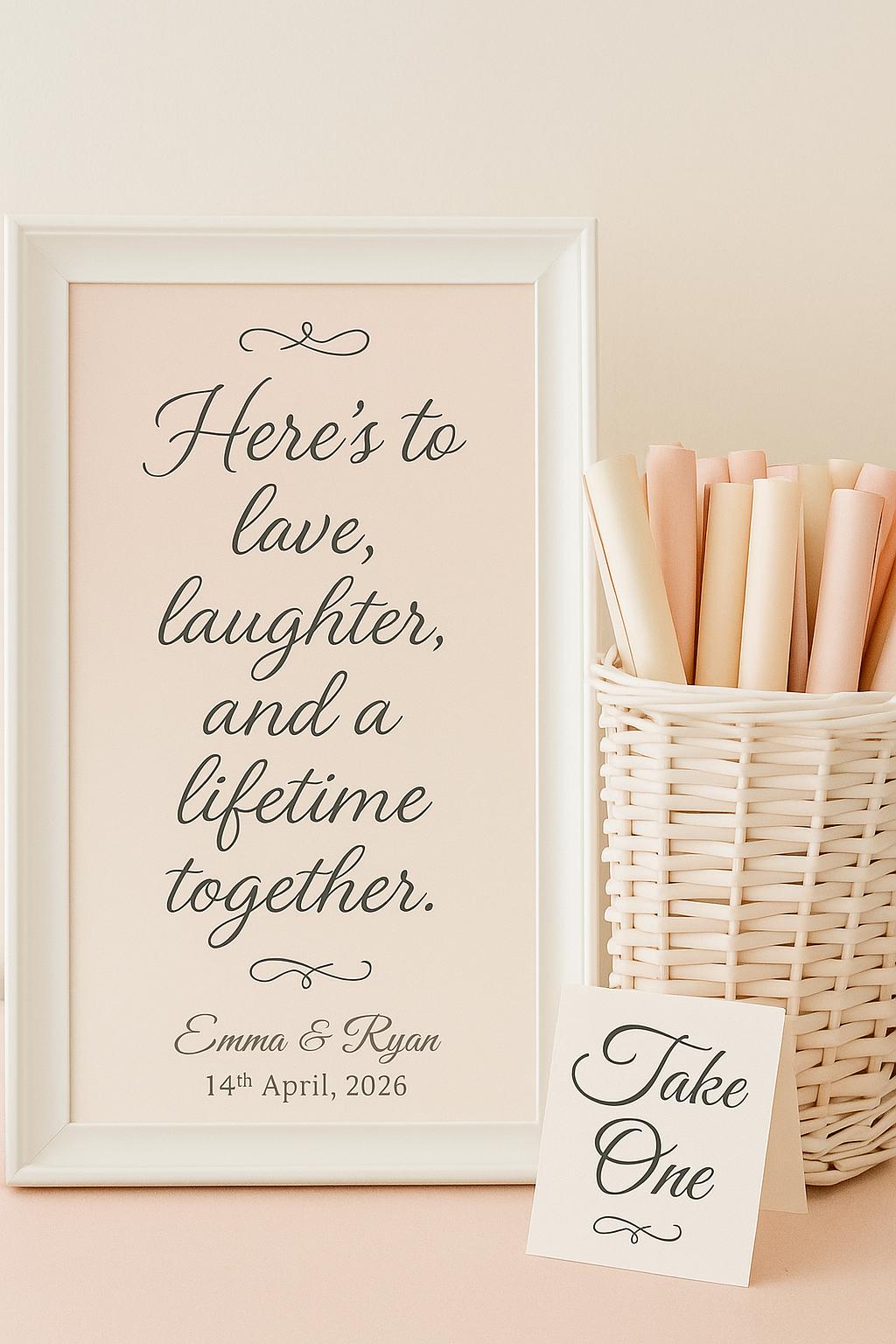 Romantic Wedding Scroll Favor: Love Quote, Blush Ribbon, Elegant Thank You