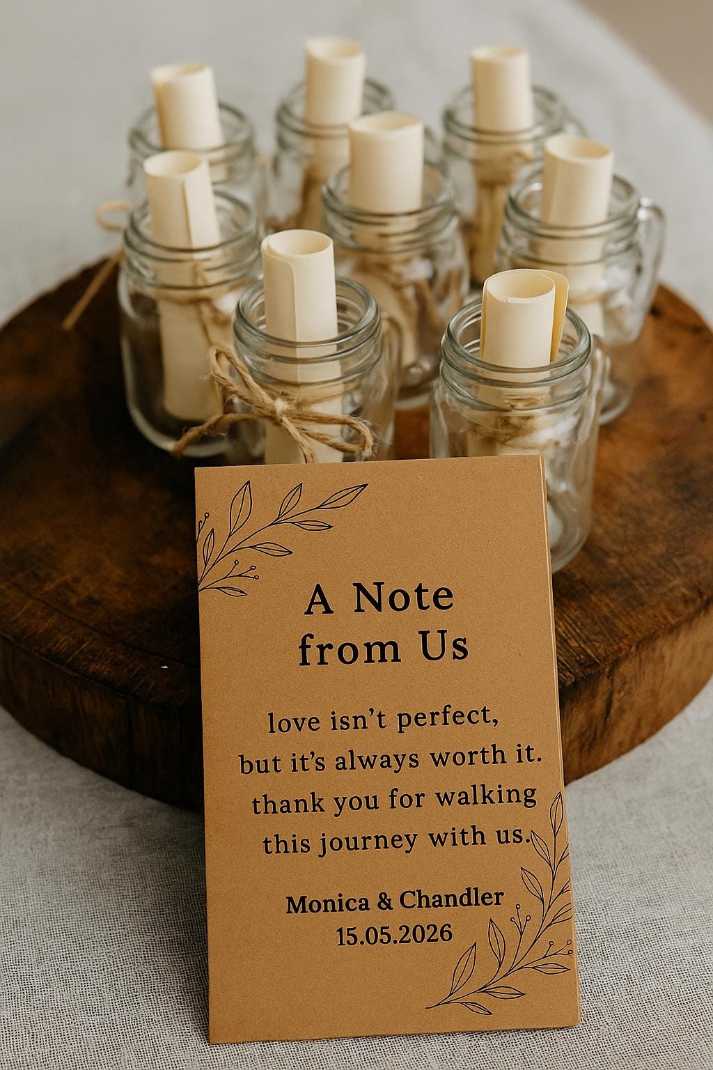 Rustic Kraft Wedding Favor Scroll: Twine-Tied Guest Message Keepsake