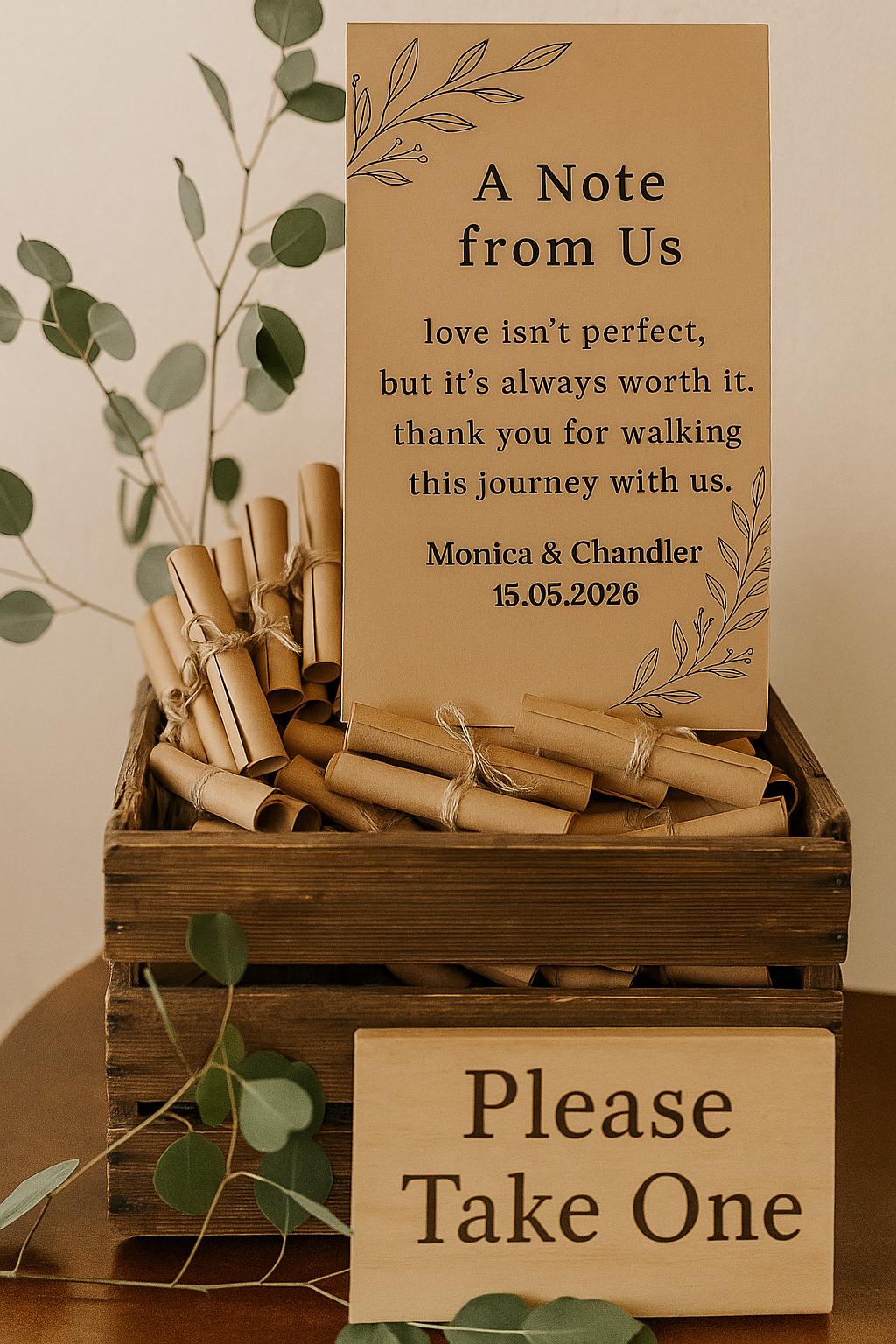 Rustic Kraft Wedding Favor Scroll: Twine-Tied Guest Message Keepsake