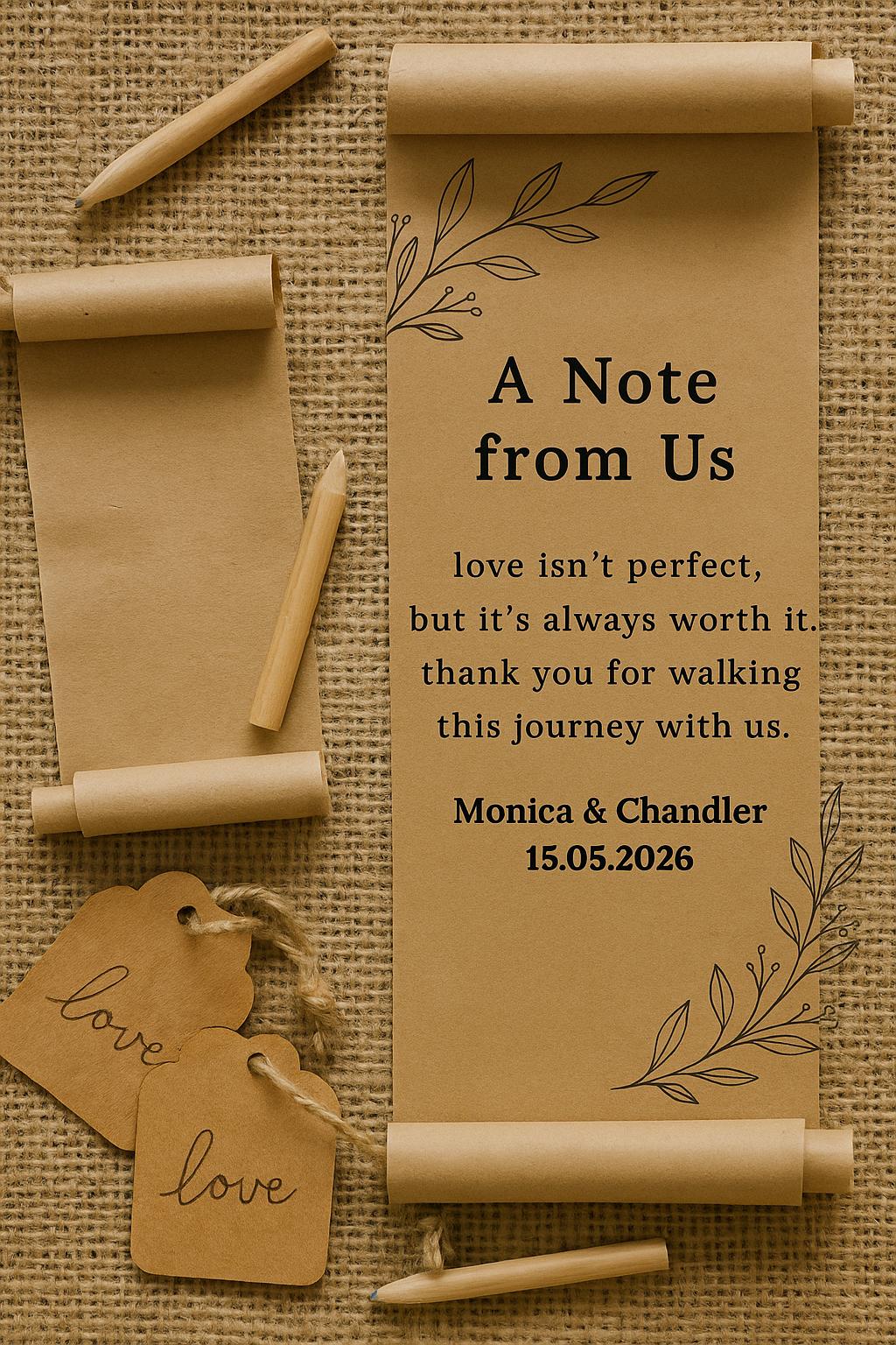 Rustic Kraft Wedding Favor Scroll: Twine-Tied Guest Message Keepsake