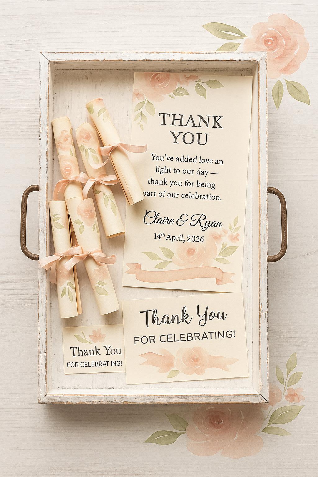 Floral Wedding Favor Scroll: Pink & Green Thank You Keepsake