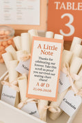 Funny Wedding Favor Scroll: Coral & Cream Seating Chart Chaos Note
