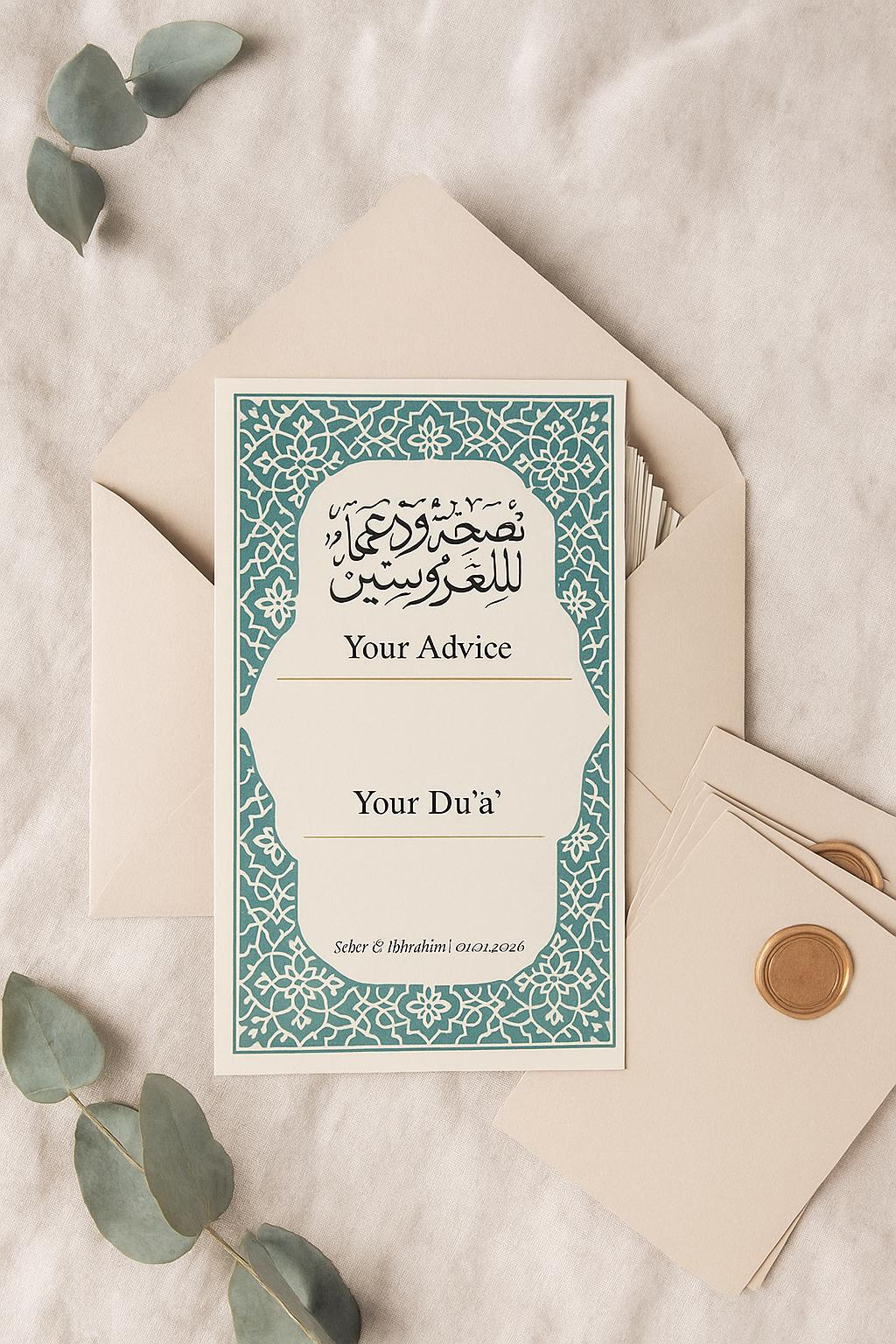 Islamic Wedding Advice Card: Arabic Mosaic Design, Custom Keepsake