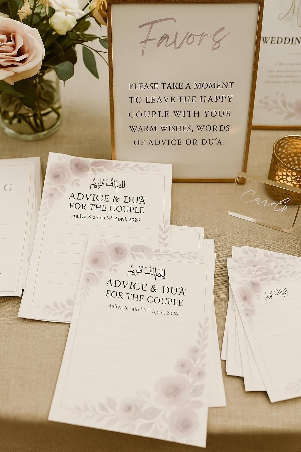 Floral Islamic Wedding Advice Card: Custom Nikkah Guest Keepsake