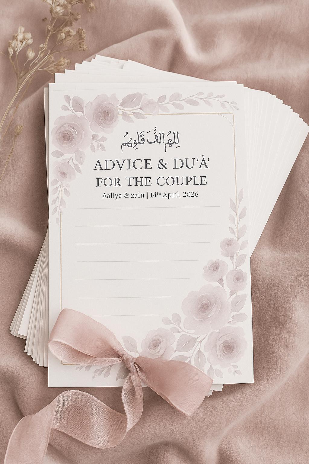 Floral Islamic Wedding Advice Card: Custom Nikkah Guest Keepsake