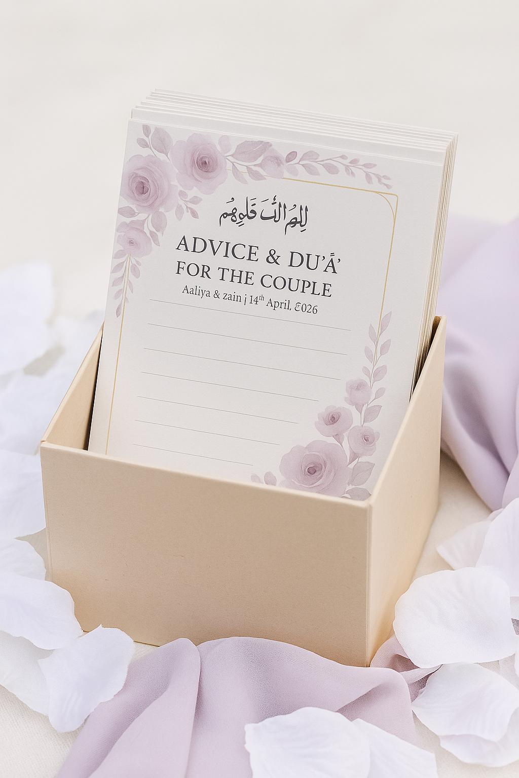 Floral Islamic Wedding Advice Card: Custom Nikkah Guest Keepsake