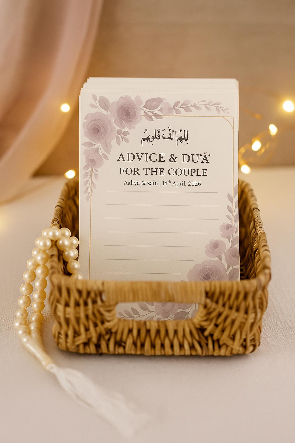 Floral Islamic Wedding Advice Card: Custom Nikkah Guest Keepsake