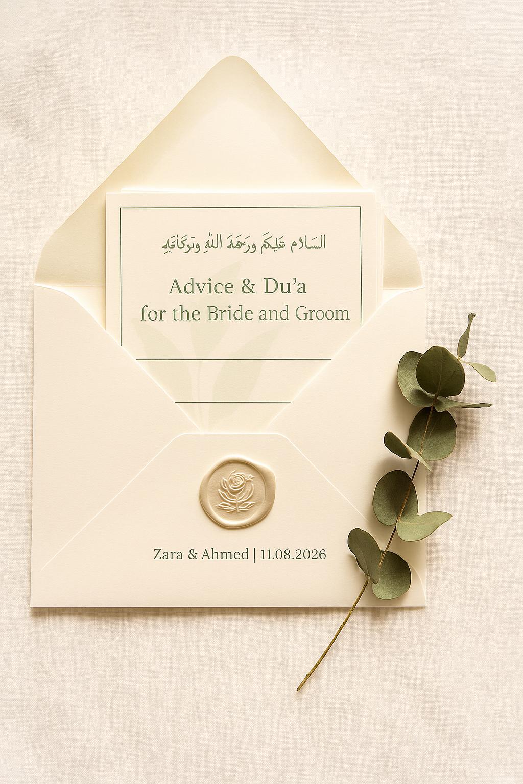 Sage Green Islamic Wedding Advice Card: Minimalist Nikkah Favor