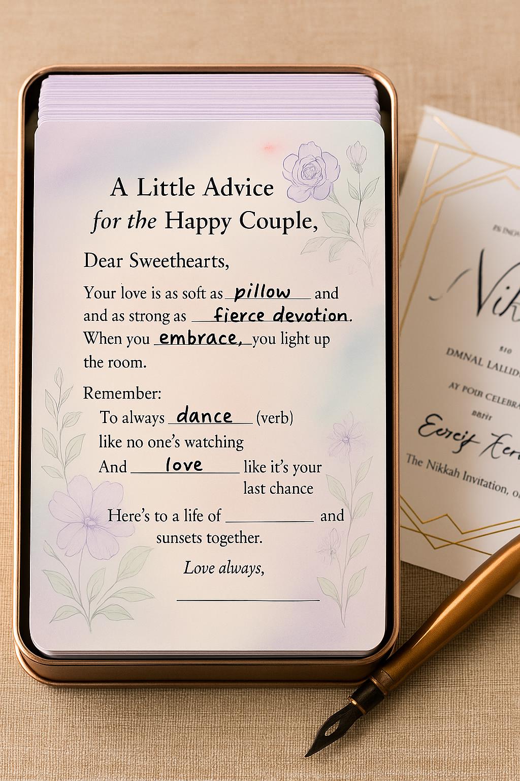 Watercolor Wedding Advice Cards: Fill-in-the-Blank Guest Activity