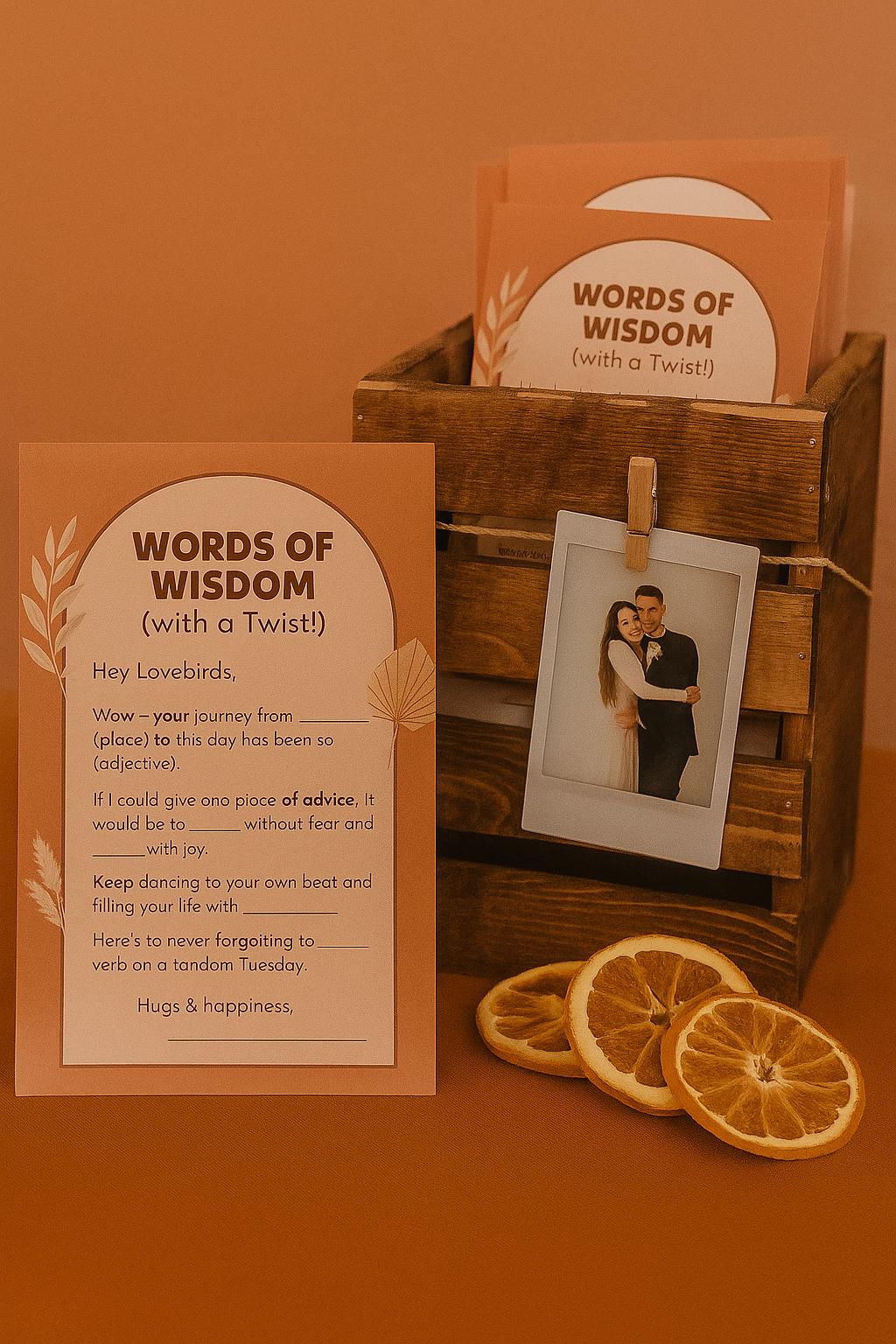 Boho Wedding Advice Cards: Funny Fill-in-the-Blank Guest Game