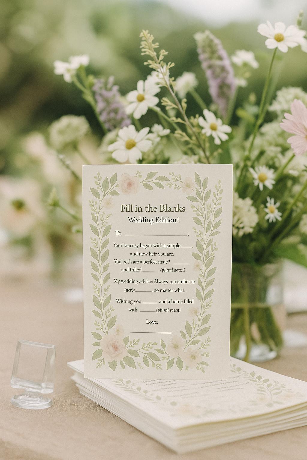 Floral Wedding Advice Mad Libs: Greenery Bridal Shower Game