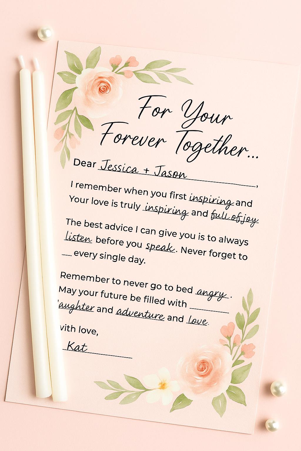 Blush Wedding Guest Advice Cards – Fill-in-the-Blank Game for Bridal Showers | Romantic Keepsake for Couples