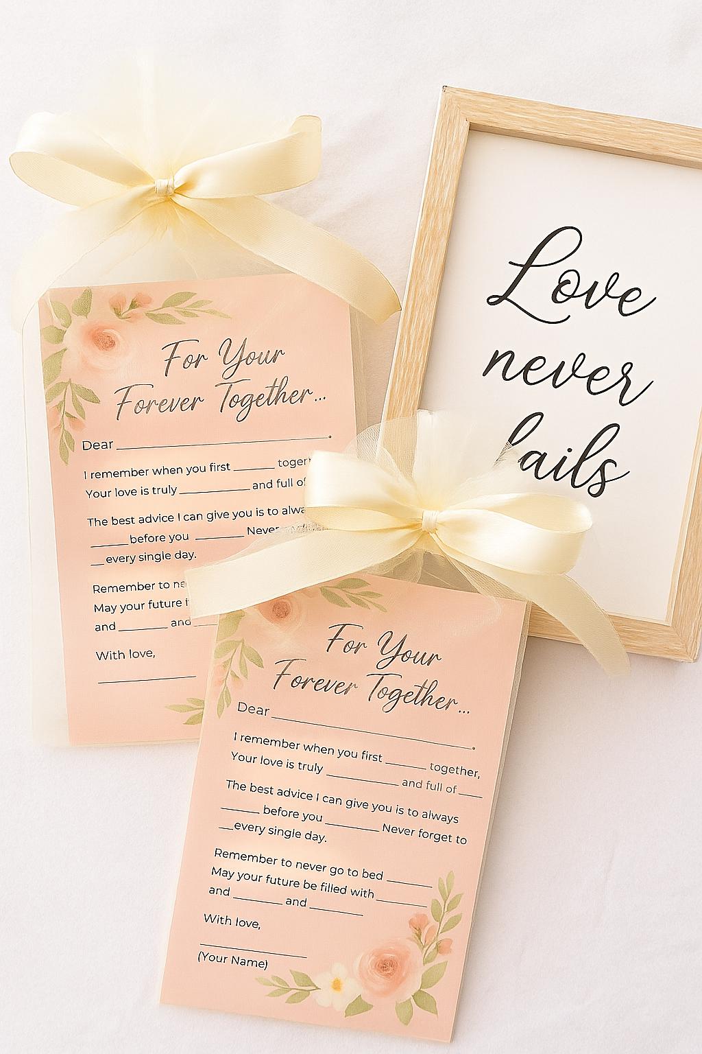 Blush Wedding Guest Advice Cards – Fill-in-the-Blank Game for Bridal Showers | Romantic Keepsake for Couples