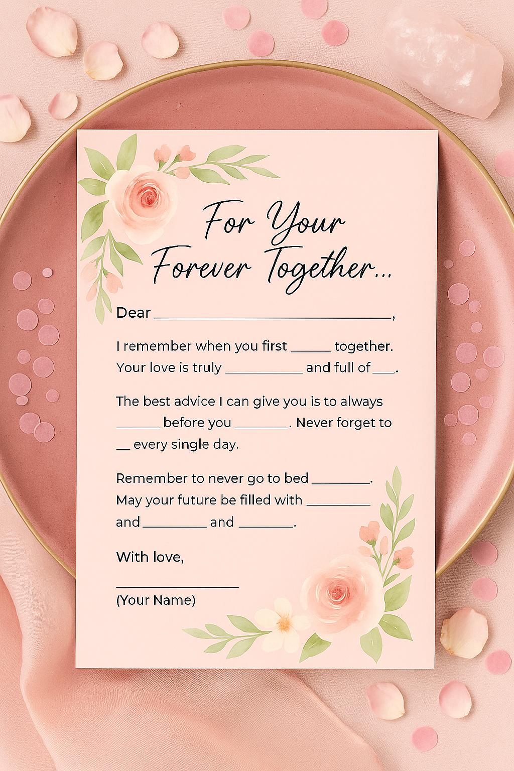 Blush Wedding Guest Advice Cards – Fill-in-the-Blank Game for Bridal Showers | Romantic Keepsake for Couples