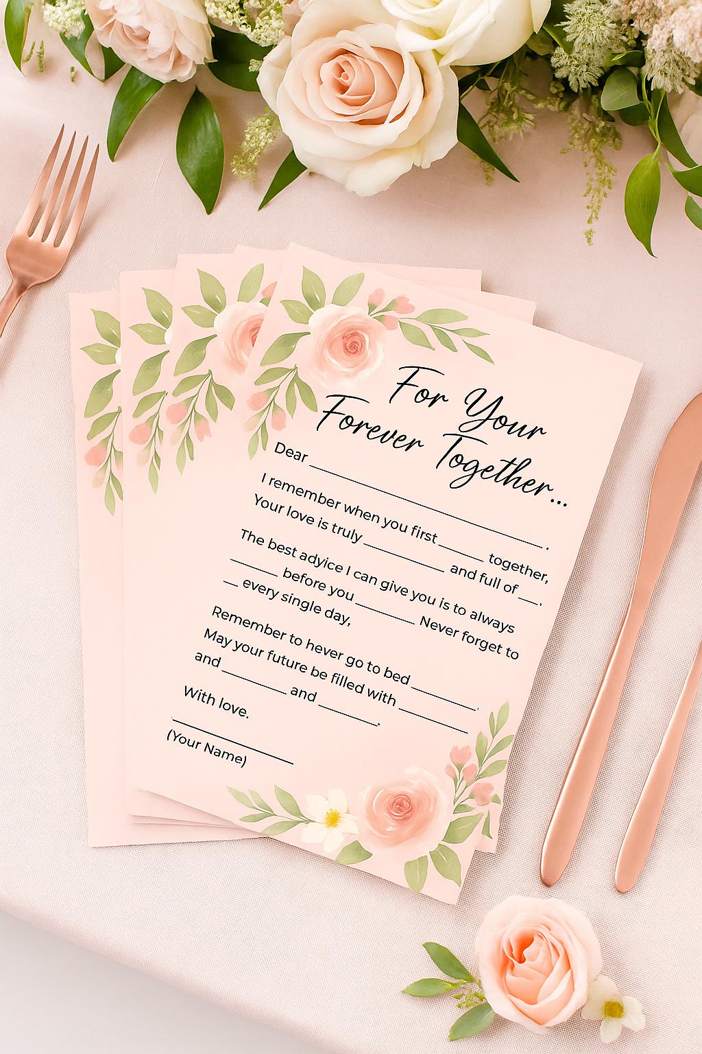 Blush Wedding Guest Advice Cards – Fill-in-the-Blank Game for Bridal Showers | Romantic Keepsake for Couples