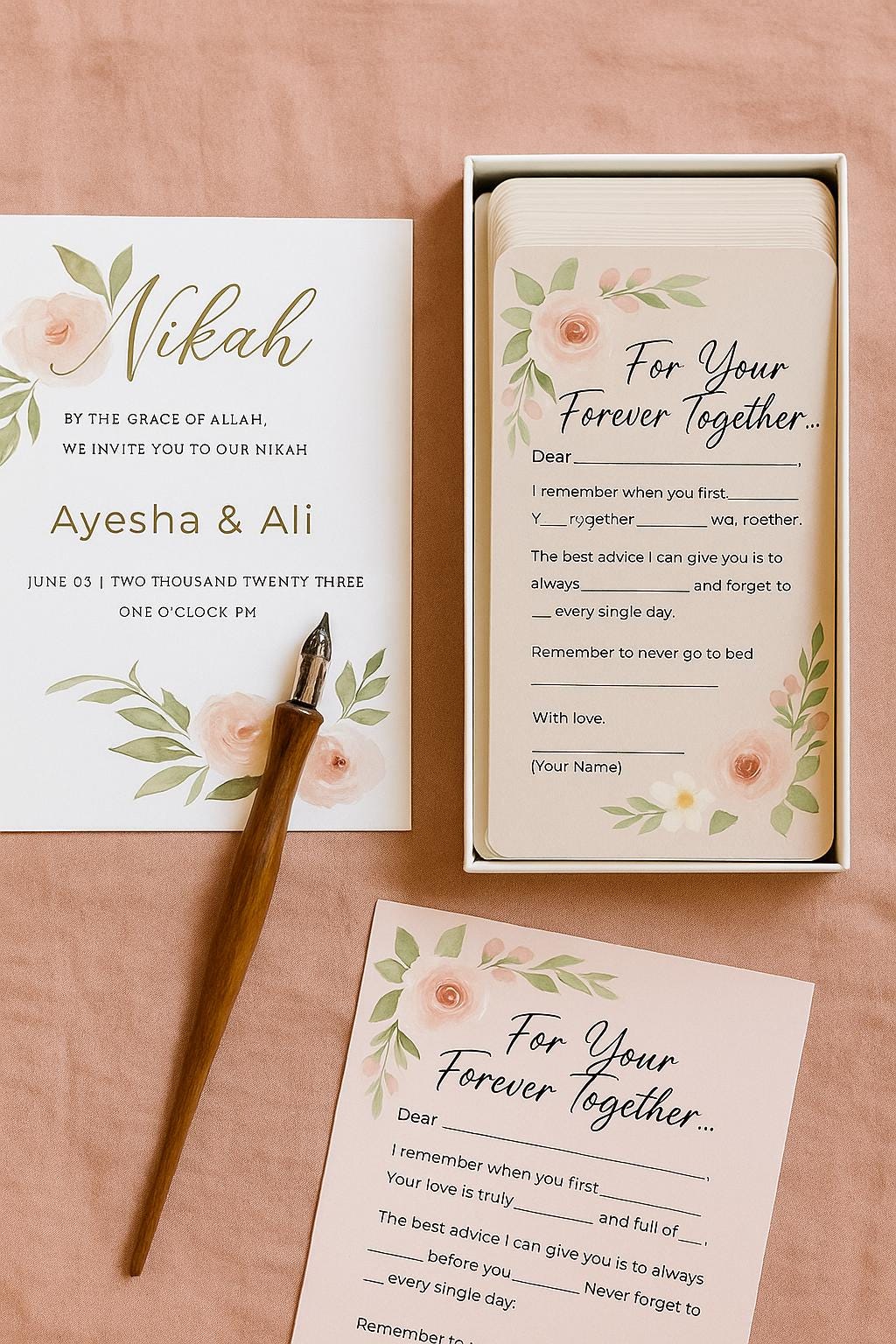 Blush Wedding Guest Advice Cards – Fill-in-the-Blank Game for Bridal Showers | Romantic Keepsake for Couples