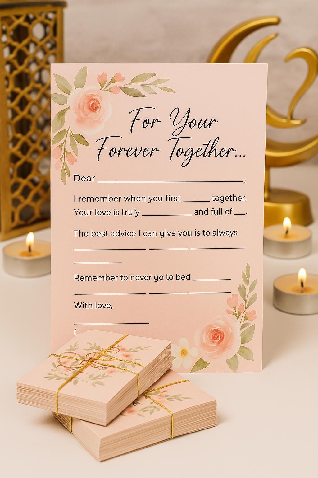 Blush Wedding Guest Advice Cards – Fill-in-the-Blank Game for Bridal Showers | Romantic Keepsake for Couples