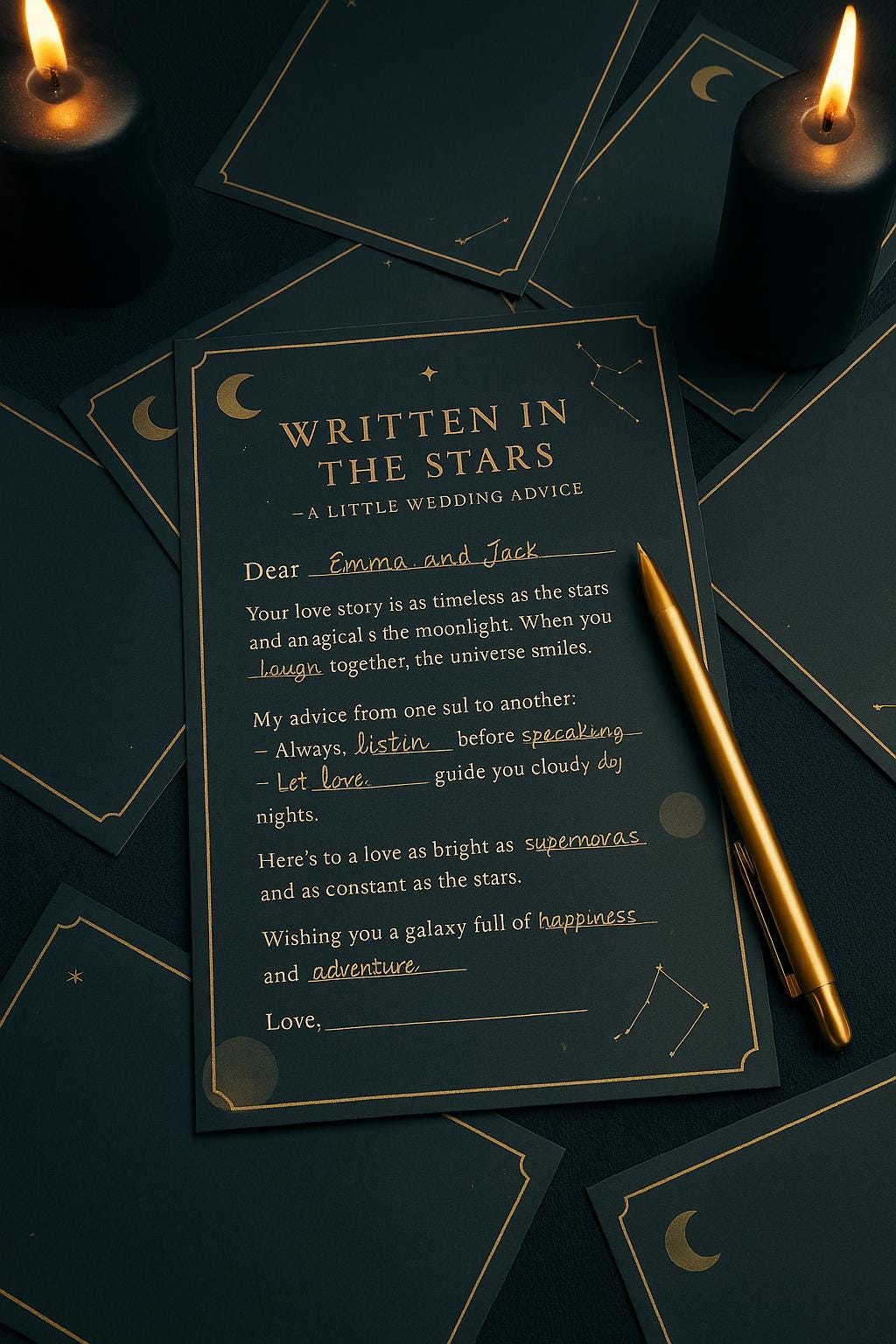 Celestial Wedding Advice Cards: Navy & Gold Constellation Guest Book Alternative