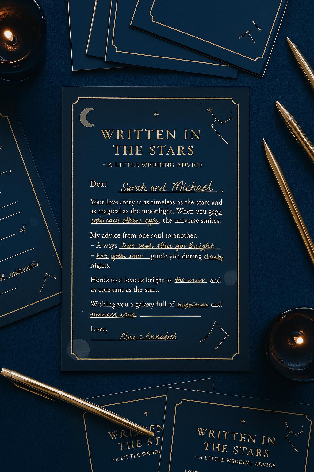 Celestial Wedding Advice Cards: Navy & Gold Constellation Guest Book Alternative