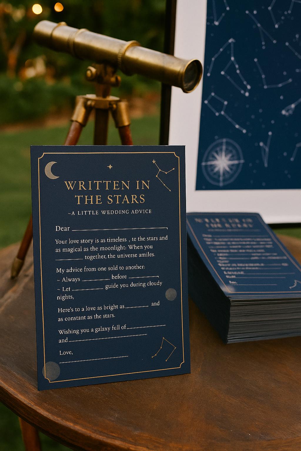 Celestial Wedding Advice Cards: Navy & Gold Constellation Guest Book Alternative