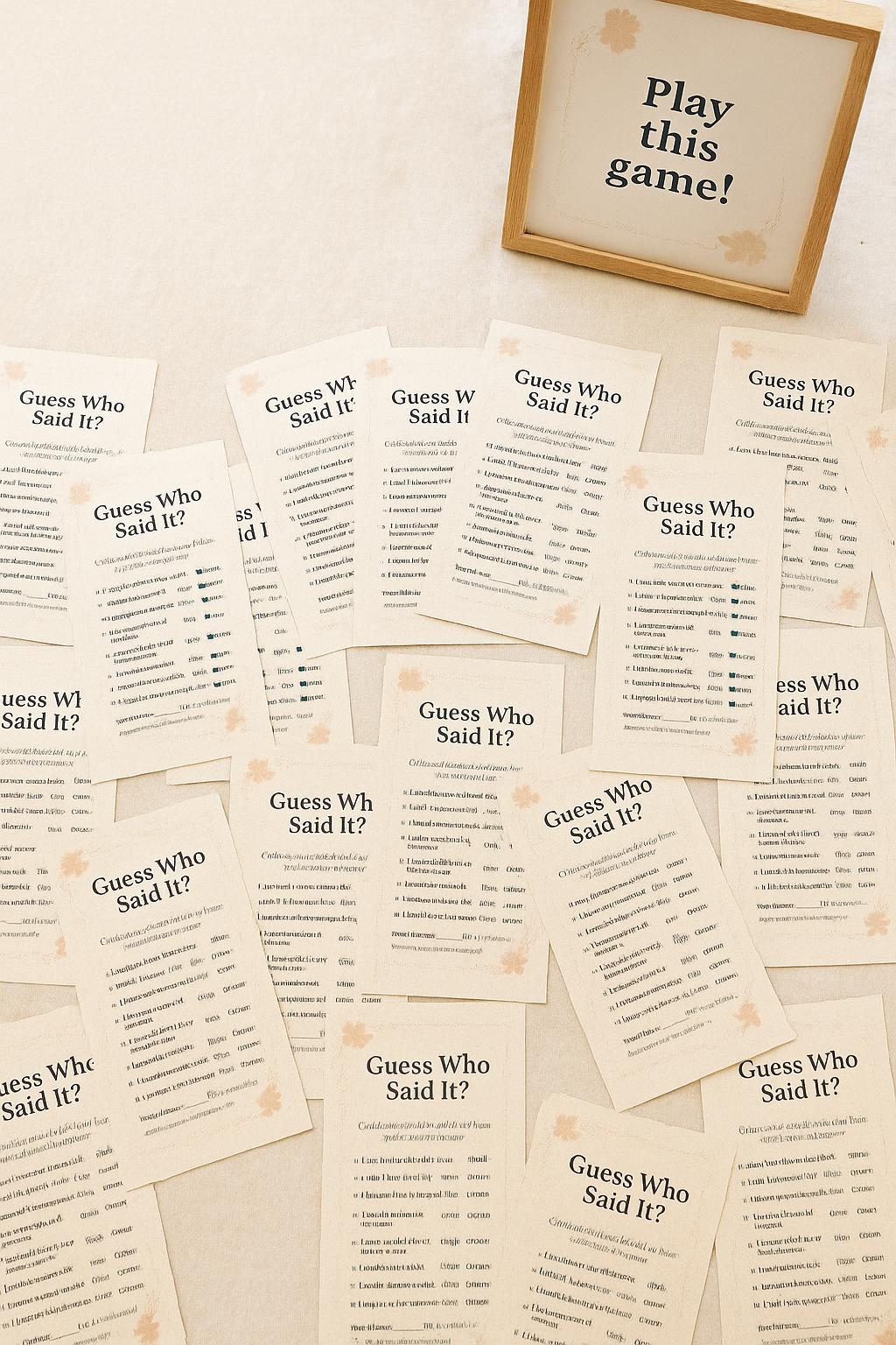 Guess Who Said It Wedding Game: Funny Couples Quiz, Bridal Shower Activity
