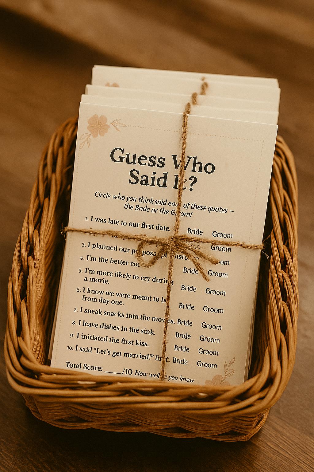 Guess Who Said It Wedding Game: Funny Couples Quiz, Bridal Shower Activity