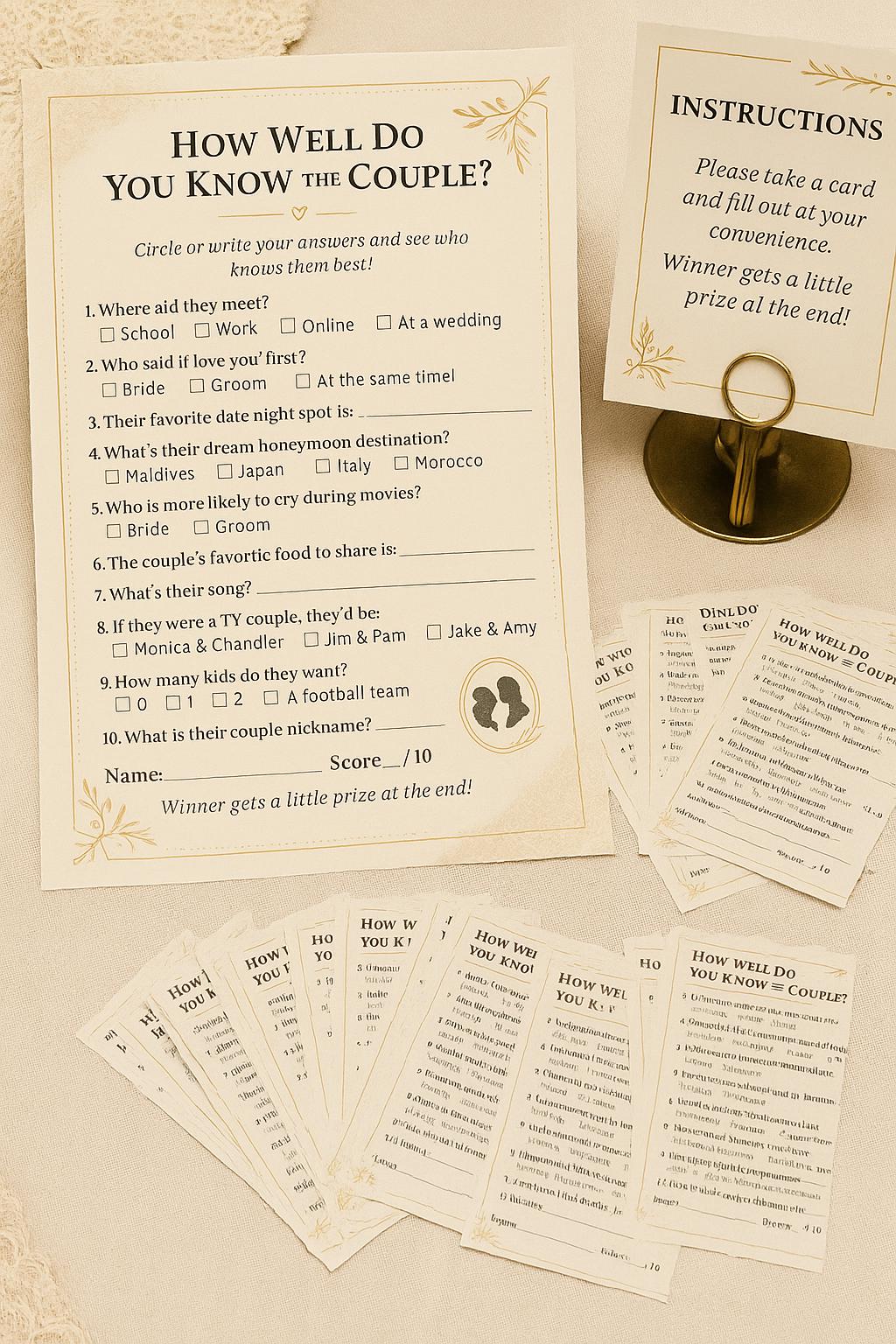 Wedding Trivia Game: How Well Do You Know the Couple? - Cream Lace Design