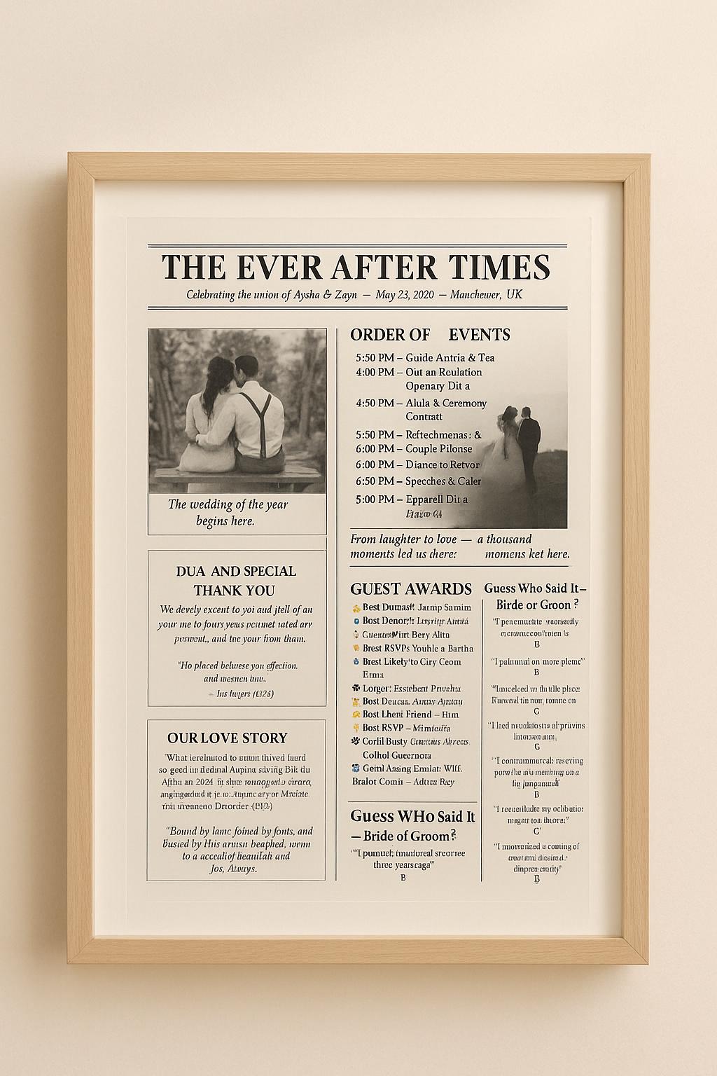 Elegant Muslim Wedding Newspaper Program: Editable Canva Template (Digital Download)