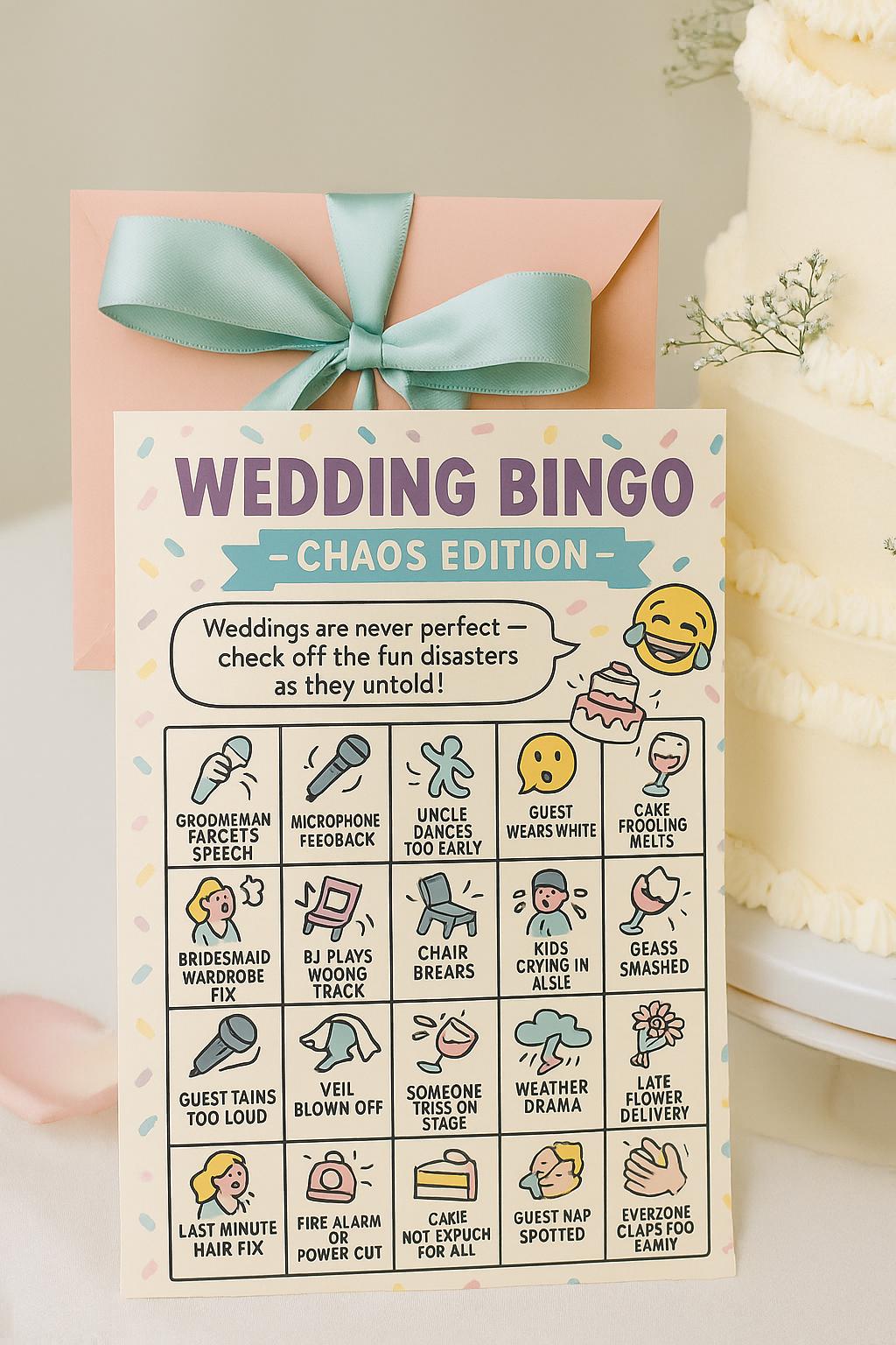 Funny Wedding Bingo Cards: Chaos Edition Reception Game