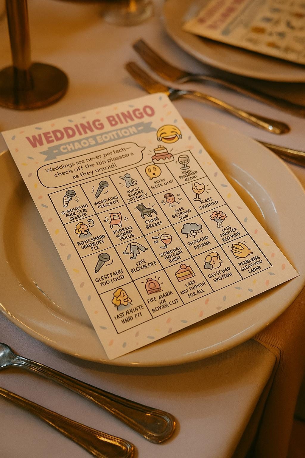 Funny Wedding Bingo Cards: Chaos Edition Reception Game
