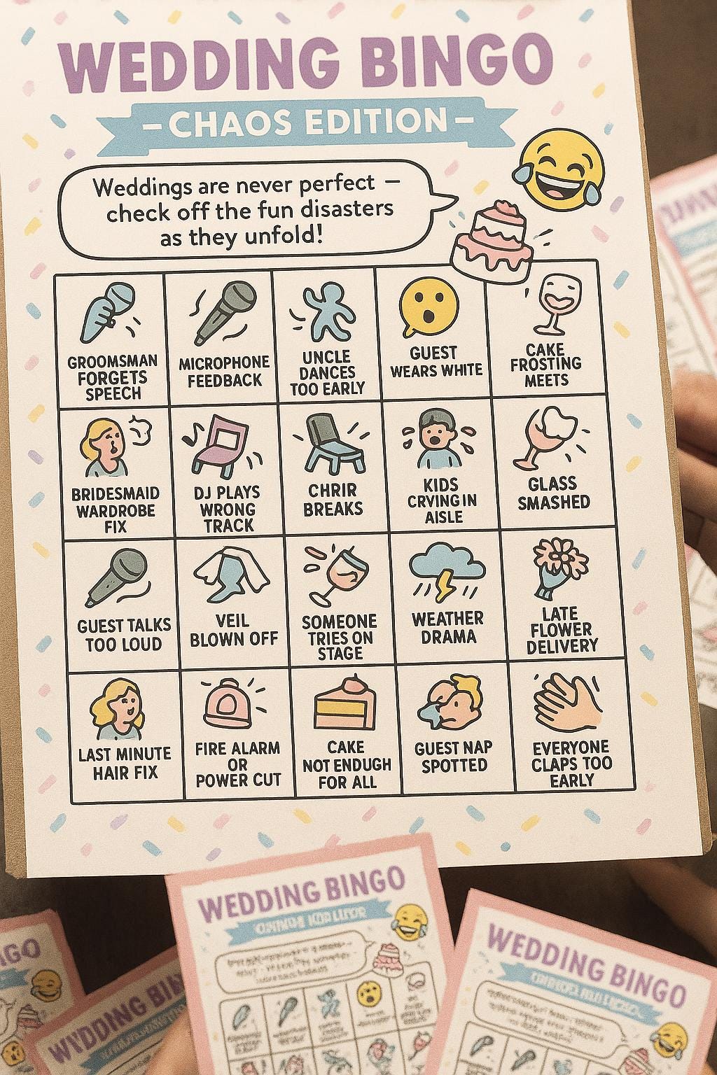 Funny Wedding Bingo Cards: Chaos Edition Reception Game