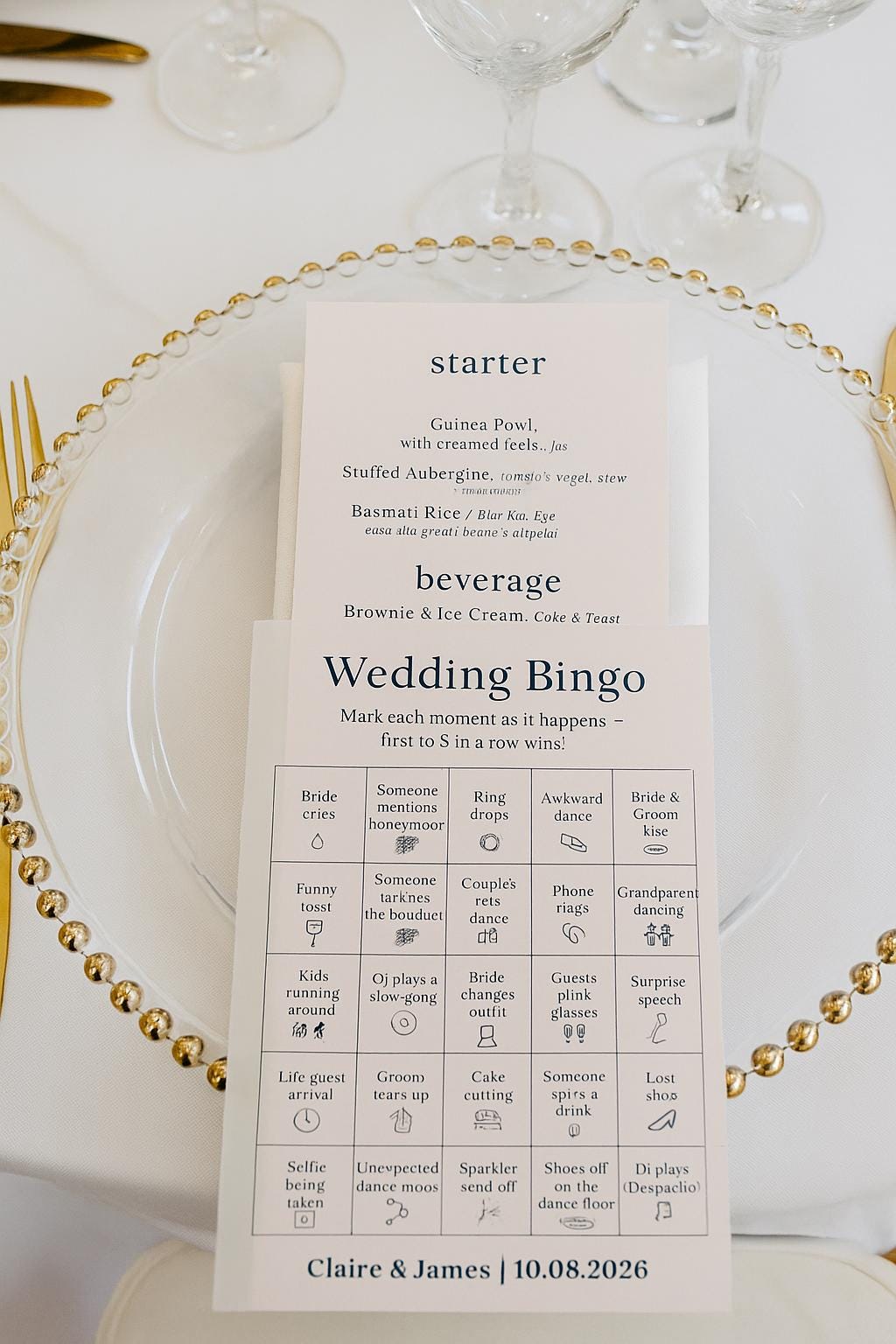 Wedding Bingo Game: Funny Reception Guest Activity - Elegant Card Pack